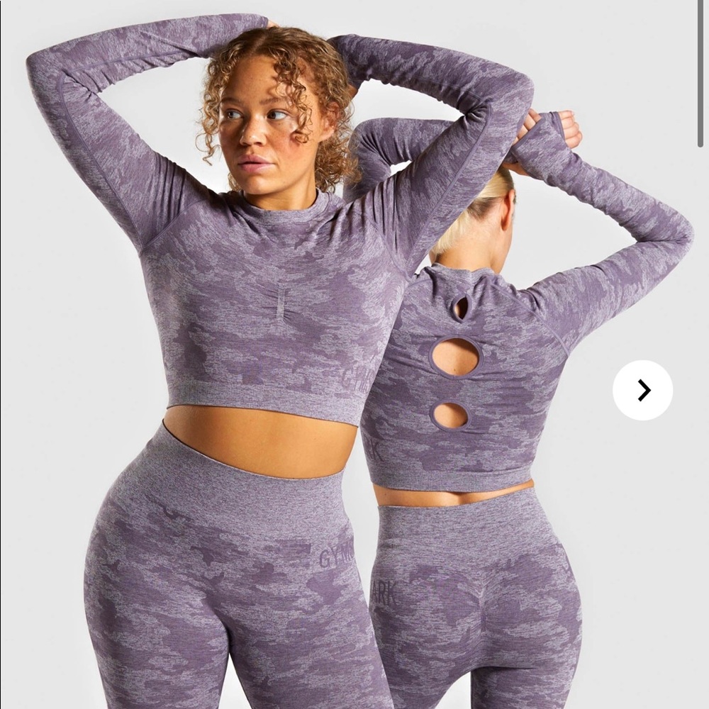 GYMSHARK Camo Seamless Long Sleeve Crop Top